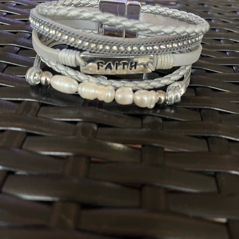 Silver and White Faith Bracelet